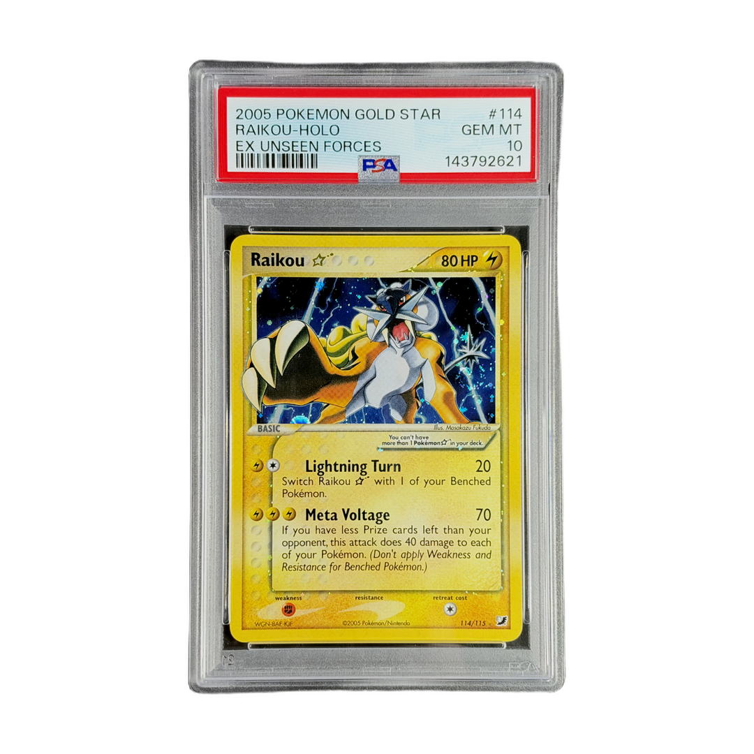 PSA 10 EX Unseen Forces Raikou Gold Star #114 (cutout 1lwSSaOCmbbZbfCzI8UOPb9EqBcjbBaE7-IMG_7360)