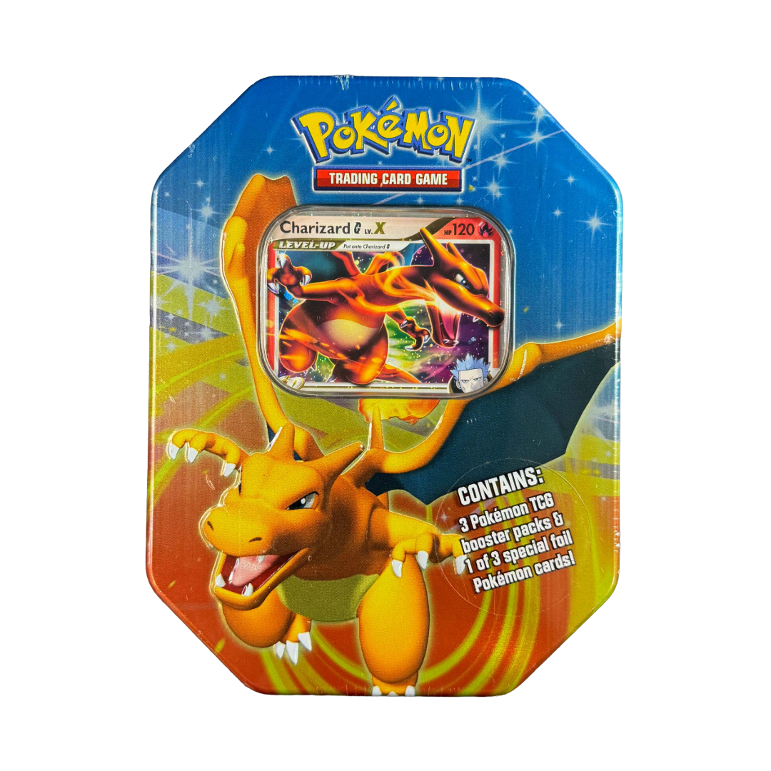 Charizard G LV.X Tin — 3 Packs (reference photo)