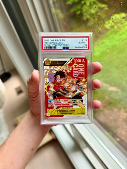 PSA 10 Portgas D. Ace OP07-119 Serialized Top Prize cert 140346893 - exact slab