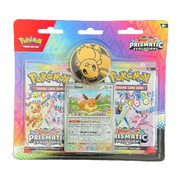 eevee evolutions pokemon card pack TCG: SCARLET AND VIOLET: PRISMATIC TWO-BOOSTER BLISTER Size:8.5x 11 Pokémon Surprise Pack featuring more Pokémon fun The Difference Between Yu-Gi-Oh
