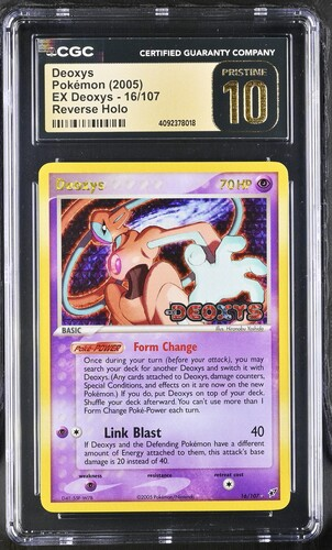 Front of CGC Pristine 10 EX Deoxys Reverse Holo Deoxys 16