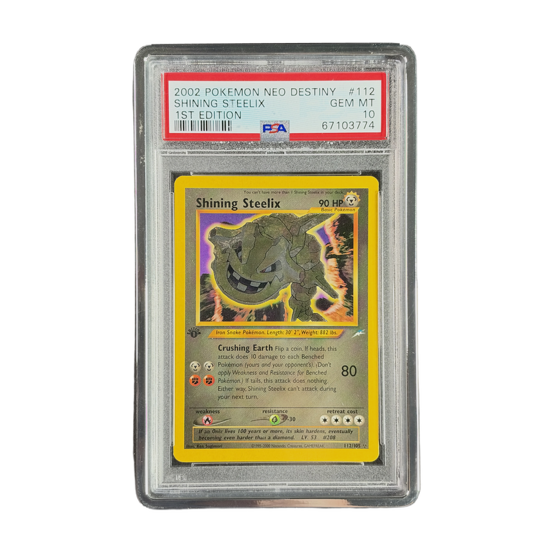 PSA 10 Neo Destiny Shining Steelix #112/105 1st Edition (IRL cutout PNG 2026-10-07 IMG_7120)
