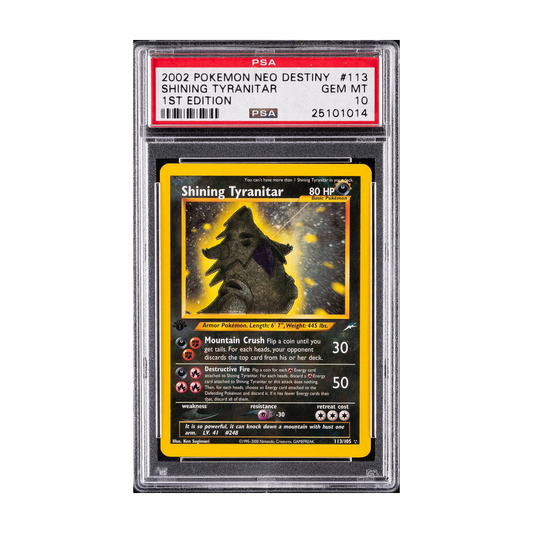 2002 Pokemon Neo Destiny Shining Tyranitar #113 1st Edition PSA 10, certificate 25101014 - front
